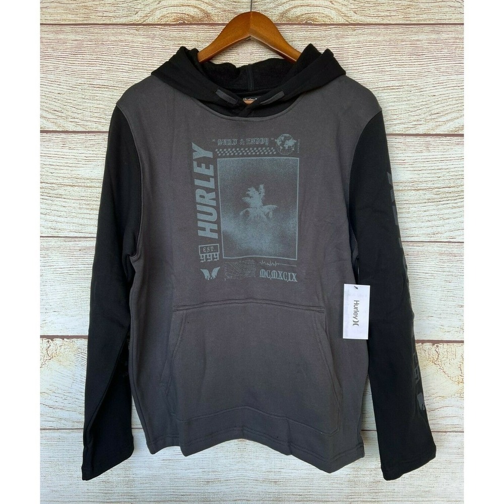 Hurley Hoodie Mens Size Medium Black Palm Trip Hoodie Fleece Sweatshirt New